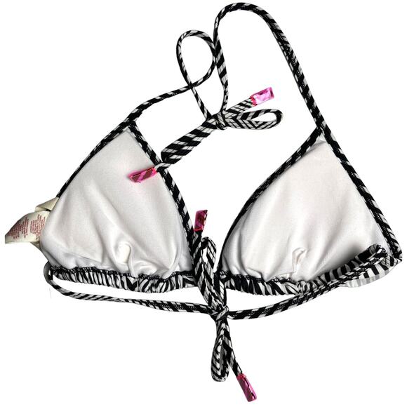 TYR HB Zig Zag Laser Ruffle Triangle Bra w/Pads Bikini Top Black White Sz Medium - Picture 2 of 5